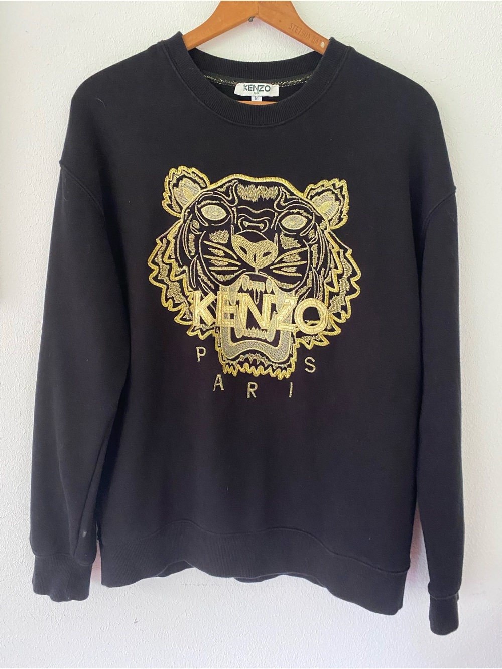 KENZO Black Crewneck Sweatshirt with Gold Tiger Motif